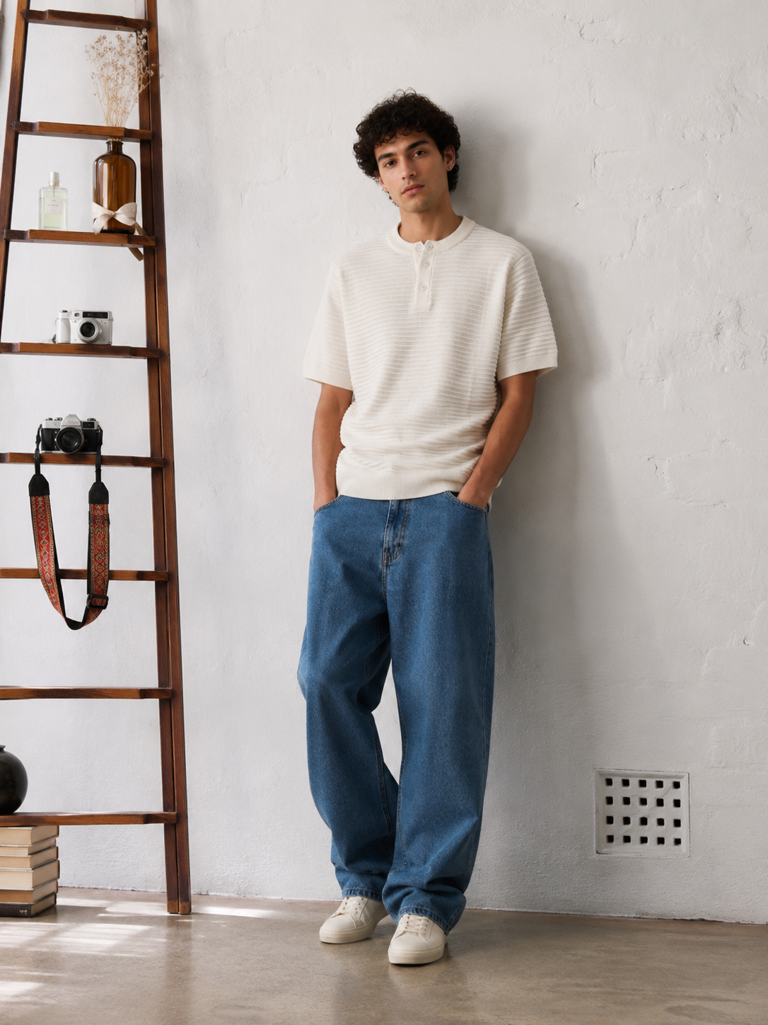 قطعة KH Knittedwear — تريكو قطن بياقة Henley